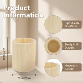 Kuabiz 6 Pack Wood Pen Holder Unfinished Wooden Pencil Holder Pine Wood Pen Holder Stand for Desk Office Supplies Makeup Brushes Organizer (Round)