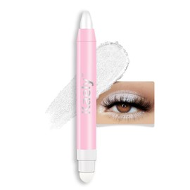 Kaely 1Pcs Pearl White Shimmer Cream Eye Shadow Brightener Sticks for Eyes, Double Ended Cream Eyeshadow Stick Pencil Pen with Applicator, Eye Shadow Palette Highlighter Makeup Waterproof Pigmented 01