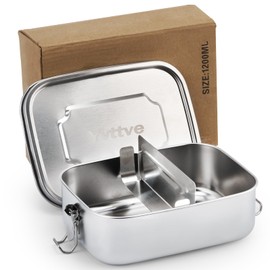 Yvttve Stainless Steel Lunch Box with Compartments, Bento Lunch Box Leak-Proof 1200ml, Snack Box with Movable Dividers, BPA-Free Metal Lunch Boxes for Adults & Kids