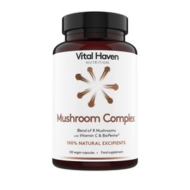 Vital Haven - Mushroom Supplement - Lions Mane, Reishi, Cordyceps, Shiitake, Maitake, Chaga, Agaricus Blazei, Tremella with VIT C - UK Made