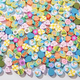 Easter beads, beads for bracelets, Easter, 200 pieces Easter clay beads set with rabbits, carrots and Easter eggs, ideal for making bracelets, necklaces, DIY Easter gift