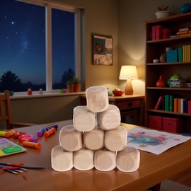 10 Pcs Wooden Dice, 6 Sided Blank Dice Round Corner Cube DIY Graffiti Crafts Board Game Party Supplies Standard Game Accessories (1.8cm)