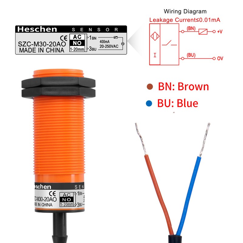 Heschen M30 Capacitive Proximity Sensor Switch, SZC-M30-20AO, Detecting Distance 1-20mm,