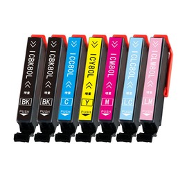 Assist-Box: Epson ICBK80L / Epson IC6CL80L / IC80 Compatible Ink, Corn, Ink IC80L (2BK/C/M/Y/LC/LM), Set of 7, Large Capacity, Remaining Capacity Display, Compatible Models: EP-707A Ink, EP-708A Ink, EP-777A Ink, EP-807AB Ink, EP-807AR, EP-807AR. Ink / E
