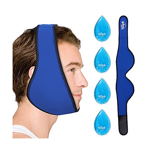 Hilph Jaw Ice Pack Reusable Face Ice Pack for Wisdom Teeth, Jaw Ice Wrap with 4 Gel Pack Wisdom Teeth Ice Pack for Facial & Oral Surgery, TMJ, Head and Chin Pain Relief, Dental Implant