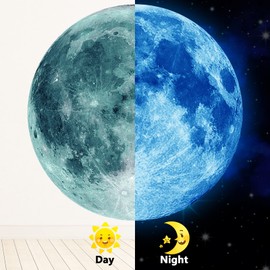 11.8 Inch Glow in The Dark Moon Wall Decal Stickers for Kids Ceiling Bedroom Wall Living Room, Blue
