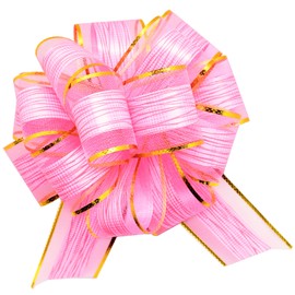 FQTANJU 5 Pcs Pull Bow Gift Wrapping Pull Bow Ribbon 6 Inch Gift Wrap Bows for Christmas Wedding Baskets Valentine's Day Bows Birthday Gift Decorations (Pink)