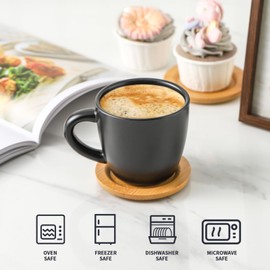 Hasense 8 oz Cappuccino Cups with Saucers set of 6, Porcelain Coffee Mugs Latte Mugs with Handle Perfect for Double Shot, Americano, Milk and Tea, Black