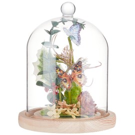 BENECREAT 140 x 195 mm Glass Dome Cloche with Round Handle, Eternal Flower Glass Cover with Wooden Base for Samples Plants DIY Decor