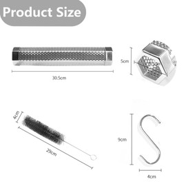 CLKE Pellet Smoker Tube, 12'' Stainless Steel Smoke Tube BBQ Smoke Box, Barbecue Smoker Metal Outdoor Cooking Accessories for Any Grill or Smoker, with 2 S Shape Hooks