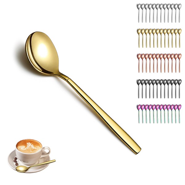 Berglander Gold Teaspoon, Set of 12, Titanium Gold-Plated Stainless Steel Coffee Spoon, Small Dessert Spoon, Ideal for Home, Restaurant, Hotel, Wedding, Party, Dishwasher Safe