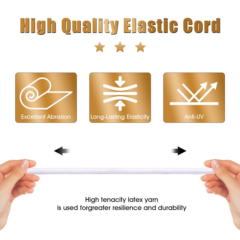 Bungee Cord White 5mm X 12M, Heavy Duty Elastic Shock
