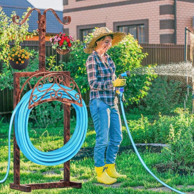 Ouinis Garden Hose Holder Hanger Freestanding, Upgraded 4 Spikes Heavy