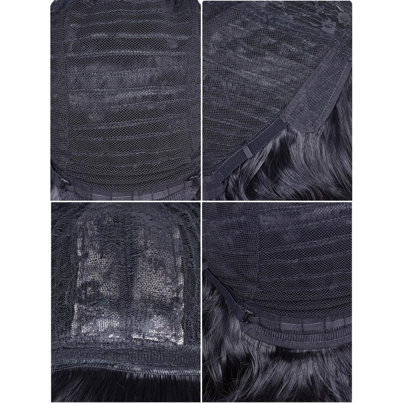 CoCrowns Short Wavy Wig with Air Bangs Shoulder Length Women's