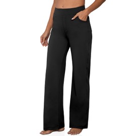 VOOVEEYA Wide Leg Pants for Women, Yoga Pants with Pockets High Waist Casual Straight Dress Pants Petite/Tall/Regular (Petite Black XL)