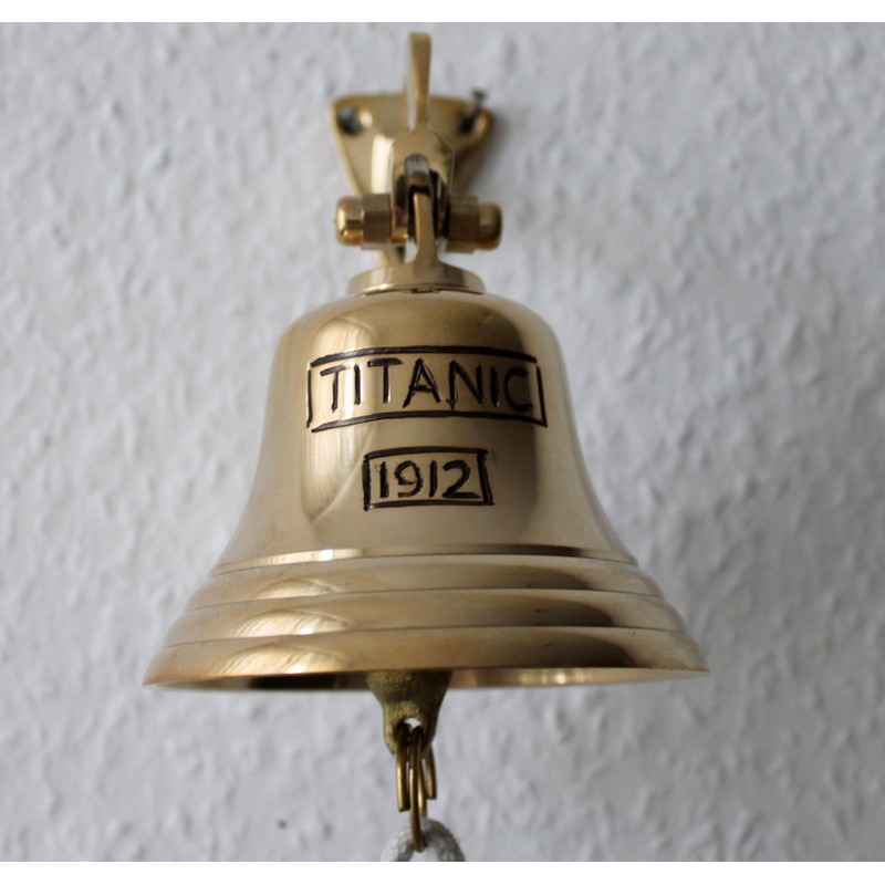Glocke Messing poliert Schiffsglocke Ø ca. 10cm 440g Gravur TITANIC
