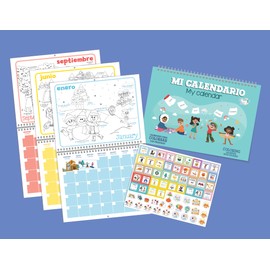 Undated Spanish English Bilingual Learning Coloring Calendar with Stickers, 12 Month Undated
