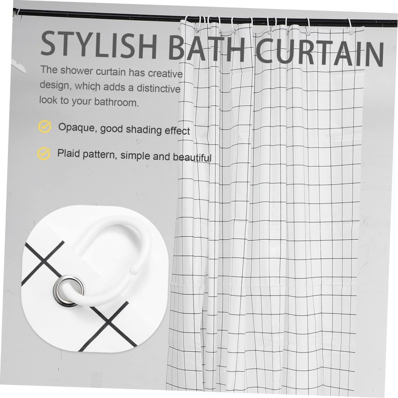 iplusmile 1 Set Grid Design Shower Curtain Kit Black and