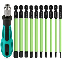TLEEP 10 Pcs 1/4" Hex Head Allen Wrench Drill Bits 3.94" Long with 1/4" Quick Change Bit Driver, SAE 5/64" to 5/16" Hex Key Drill Bit Set Magnetic Tips Screwdriver Socket Bit Set, S2 Steel, 100MM