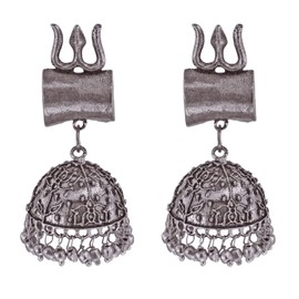 Efulgenz Indian Oxidized Jewelry for Navratri Antique Boho Oxidized Indian Earrings for Women Jhumka Jhumki Earrings Set Indian Oxidized Jewelry Boho Vintage Trishul Damru Jhumka Jhumki Dangle