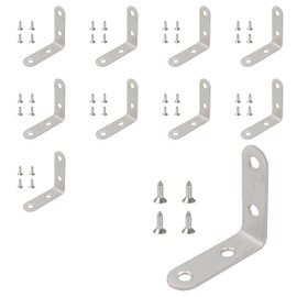 Eagles 10PCS L Bracket Corner Brace, (50mmx50mmx3mm) Stainless Steel Brackets, Heavy Duty Corner Bracket, Silver Small Angle Brackets, Metal Braces Brackets for Wood with 40PCS Screws