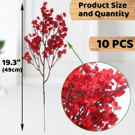 Hananona 10 Pcs Babys Breath Artificial Flowers Real Touch Fabric Cloth Fake Red Flowers Silk Plants for Home Decor Indoor Floral Arrangement Table Centerpieces Festival Party Decor (Red, 10)