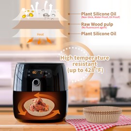 100Pcs Air Fryer Disposable Paper Liner, Non-stick Air Fryer Airfryer Parchment Paper Liners Round, Grease Proof Bakery Baking Paper for Air fryer Basket Roasting, Oil-proof, Food Grade (6.3 Inch)