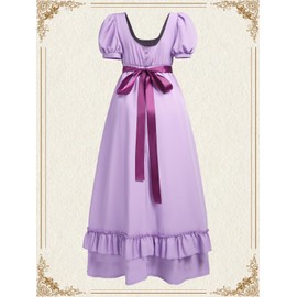 Regency Dresses for Women Regency Era Dress Empire Waist Victorian Tea Party Ball Gown with Satin Sash Light Purple L