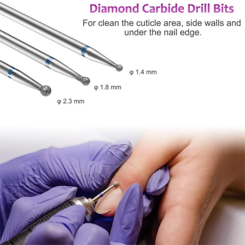 Nail Drill Bits Sets,10pcs Professional 3/32" Diamond Cuticle Electric Nail