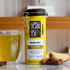 Tiesta Tea - Golden Milk - Sweet Turmeric Herbal Tea - Loose Leaf Tea Blend - Non-Caffeinated Herbal Tea - Make Hot or Iced Tea Up to 40-50 Cups - 6 oz Refillable Tin
