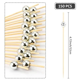 Cocktail Sticks for Food 150 PCS 4.7 Inch Silver Pearl Cocktail Picks Cocktail Toothpicks Tooth Picks Sticks Wood Cocktail Skewers Fancy Cocktail Sticks Long Fruit Toothpick Skewers for Christmas