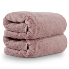 Iris Plaza Fluffy Microfiber Towel, Gentle on Your Hair; Long Hair Drying Towel, Easy to Wrap Around Your Head, Set of 2, Smoky Pink