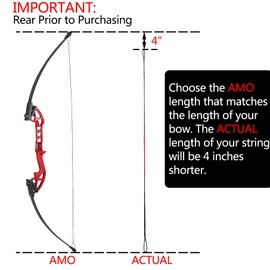 Archery Bowstring, Traditional Recurve Longbow Bow String Replacement - Available in AMO 56"-70" in 12 Strand - Made from Fast Flight Material … (AMO 56" (Actual 48"), Red)