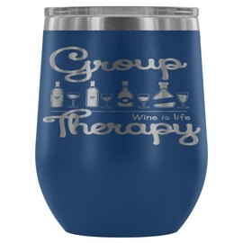ODDITEES Funny Wine Glass Wine Group Therapy Wine Glass 12oz Stainless Steel Laser Etched (Light Blue)