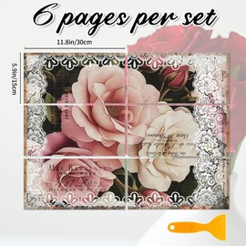 BEUNITONE 6 Sheets Roses Rub on Transfers for Furniture and DIY Crafts Vintage Lace Floral Rub on Transfer Sticker for Wood Furniture Decor Iod Transfers Stickers for Wood Glass Decals 6"x12"