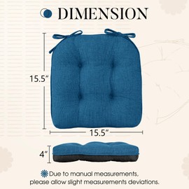 Basic Beyond Chair Cushions for Dining Chairs 4 Pack, Chair Cushion with Ties and Non Slip Backing, 15.5 x 15.5 inches Tufted Chair Pads for Dining Chairs(Turquoise)