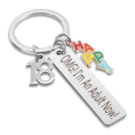 Lnngub 18th Birthday Keyring, 18th Birthday Gifts for Girls Boys OMG,I'm An Adult Now Stainless Steel Keychain Gift for Girls/Boys Keyring Gifts for Best Friend