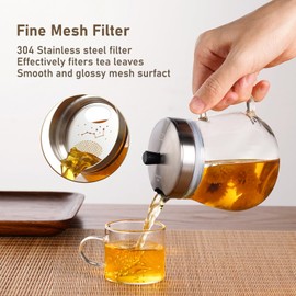 Veitron 400ml (13.52 oz) Glass Teapot with Stainless Steel Strainer, Clear Teapot for Stovetop, Home, Office or Solo Tea Drinking