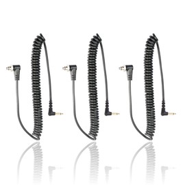 Foto&Tech 3.5 mm to Male Flash PC Sync Cable, 14 Inch Coiled Cord with Screw Lock, Compatible with Nikon Canon and Most DSLR Cameras PocketWizard Plus III Plus II Mini Phone PC1 (3 Pieces)