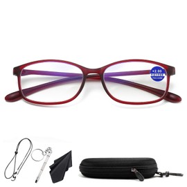 [Zessilo] 老眼鏡 おしゃれ 軽量形状記憶 フレーム ウェリントンフレーム老眼鏡 つや消しの質感 老眼用メガネ レディース メンズ ブルーライトカット リーディンググラス (ワインレッド, 1.25, 倍率)