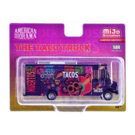 DCD 1/64 Diecast Model American Diorama's 'The Taco Truck' Purple Food Truck with Graphics Toy for Kids