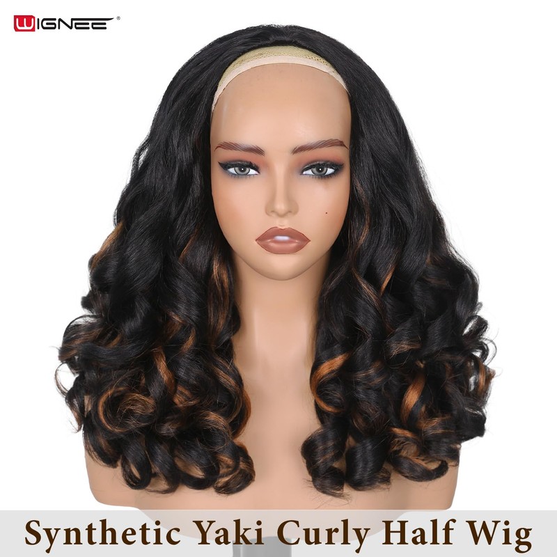 Yaki Curly Half Wig Loose Curly Synthetic Wig for Black