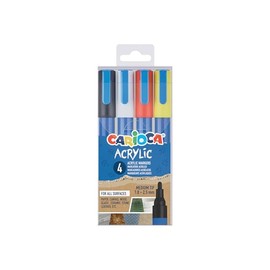 CARIOCA Marcatori Acrilici Punta Tonda Set 4 Colori, Pennarelli Acrilici Bullet Tip per Scrittura Decorativa, Lettering e Decorazione Multi Superficie