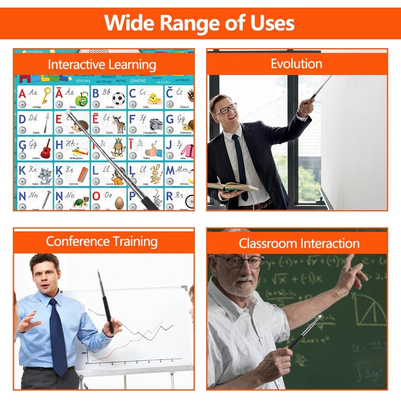 Set of 2 Extendable Pointing Sticks, 100 cm Telescopic Pointing