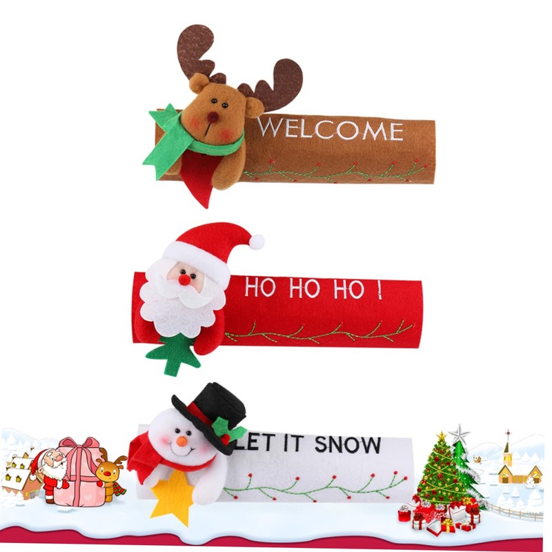 KOMBIUDA 3pcs Christmas Fabric Refrigerator Handle Covers Santa Snowman Elk