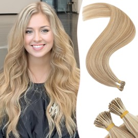 SEGOHAIR I Tip Hair Extensions Human Hair 16inch Cold Fusion I Tip Hair Extensions Light Golden Brown with Blonde I Tip Extensions Remy Human Hair Pre Bonded Hair Extensions 50g 50 Strands
