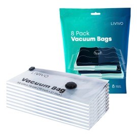 LIVIVO Pack of 8 Premium 50x70cm Medium Vacuum Storage Bags – Airtight and Waterproof Space Saving Compression Pouches - Store Clothing, Duvets, Bedding, Pillows, Curtains & More (Black)