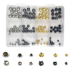 Honigo 120pcs Nailheads Round Dome Studs Rivets Mixed Color Metal Solid Brass 4/6/8mm 4 Prongs Spikes Spots for Leather Craft Clothes Belt Bag Shoes Decorations Totes DIY Craft Gold Silver Gun Bronze