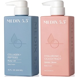 Medix 5.5 Crema de colágeno reafirmante para mujeres + loción corporal de ácido hialurónico | Loción reafirmante antienvejecimiento e hidratante facial | Piel crepey, estrías y piel seca | Productos
