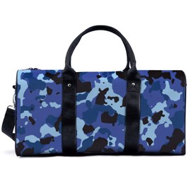 Blue Camouflage Stripes Sport Gym Bag Travel Yoga Camping Large Shoulder Duffle Bags Lightweight canvas Tote Bag Holdall for Men and Women